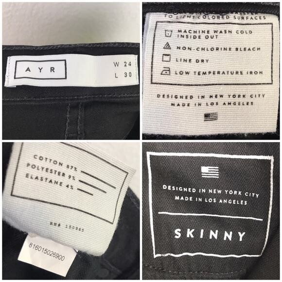 AYR Skinny Jeans Minimalist 9" Rise Made in USA Fall Winter Denim Stretch 24 - Picture 10 of 10